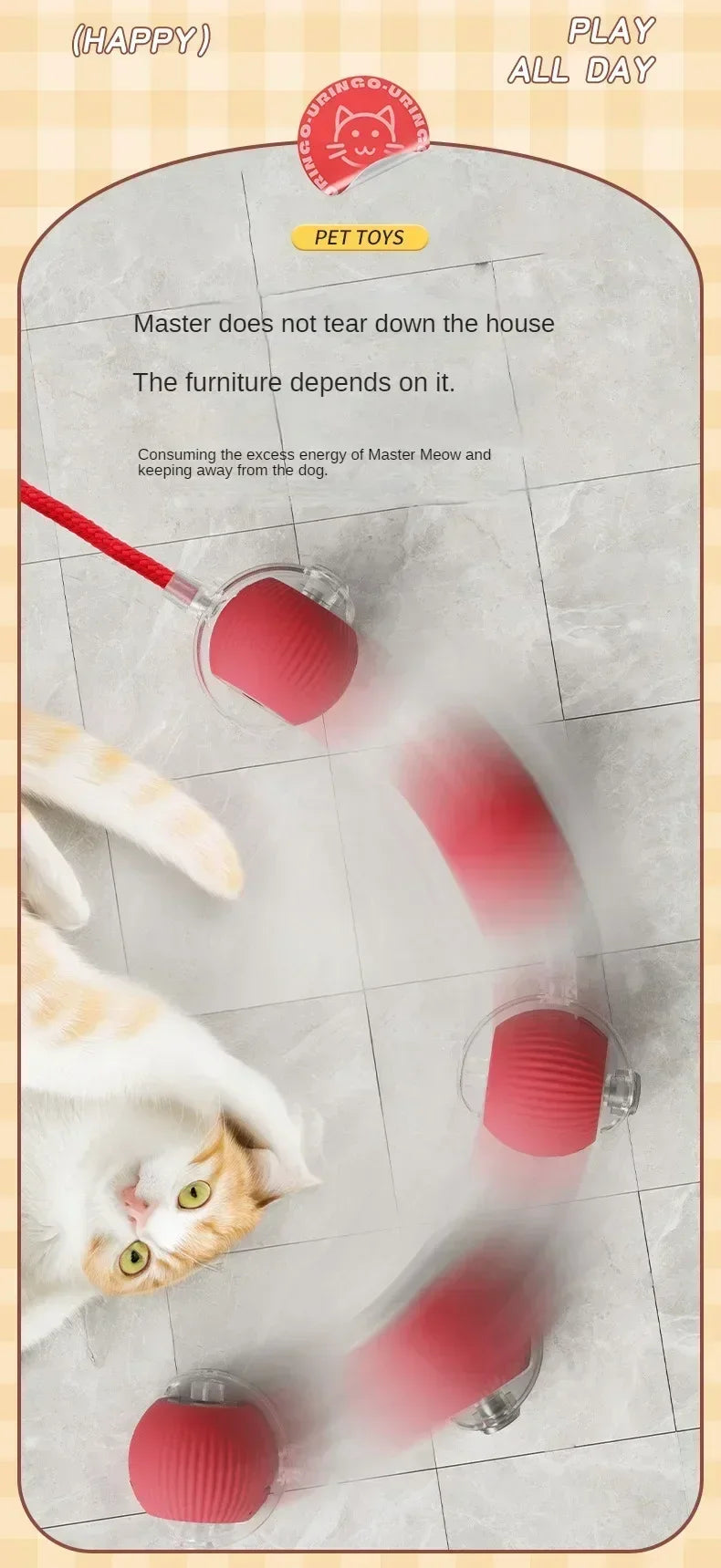 Electric Rolling Toy with Tail for Cats