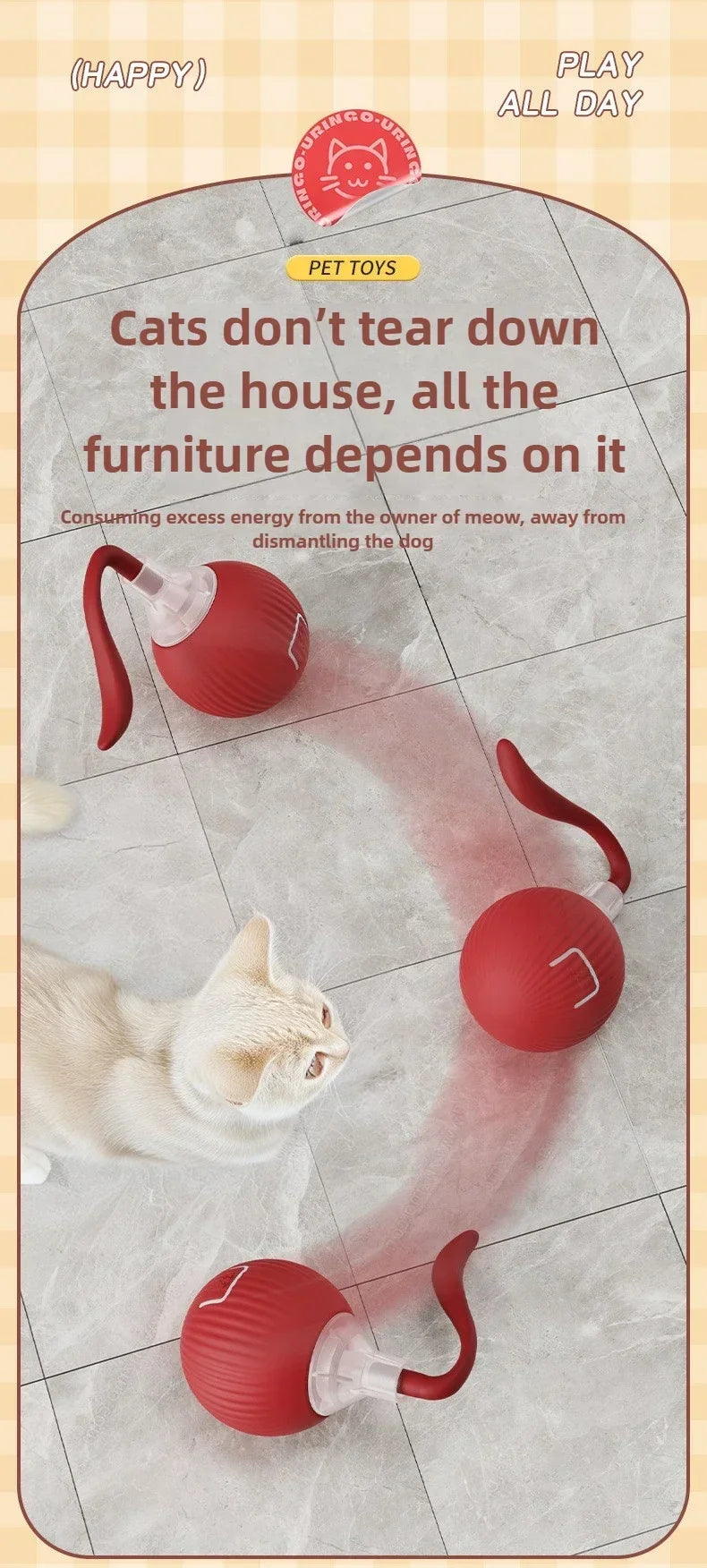 Electric Rolling Toy with Tail for Cats